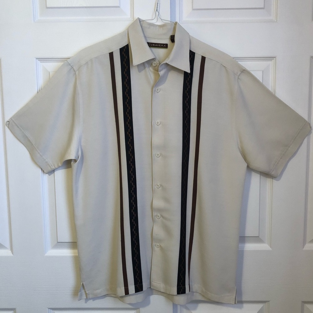 Cubavera multi-color panel short sleeve shirt